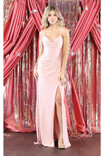 Load image into Gallery viewer, LA Merchandise LA1956 Simple Stretchy Long Strappy V-Neck Prom Gown - BLUSH - LA Merchandise