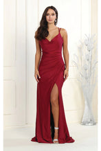 Load image into Gallery viewer, LA Merchandise LA1956 Simple Stretchy Long Strappy V-Neck Prom Gown - BURGUNDY - LA Merchandise