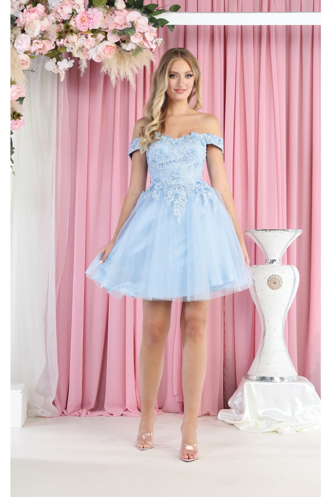 LA Merchandise LA1964 3D Floral Cocktail Dress - BABY BLUE - LA Merchandise