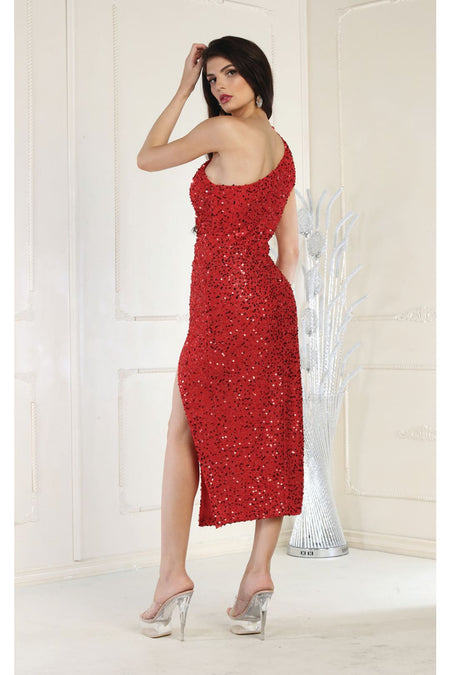 LA Merchandise LA1967 Wholesale High Slit Tea Length Sequined Dress - - LA Merchandise