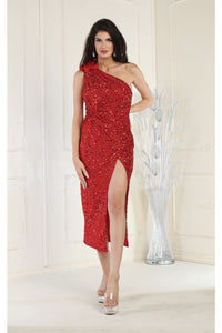 LA Merchandise LA1967 High Slit Tea Length Dress - RED - LA Merchandise