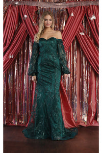 LA Merchandise LA1973 Mermaid Bishop Sleeve Evening Gown - HUNTER GREEN - LA Merchandise