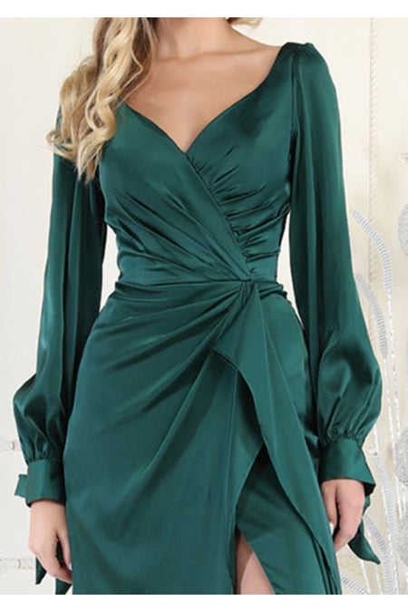 LA Merchandise LA1974 Simple Long Sleeve Satin Bridesmaids Gowns - - LA Merchandise