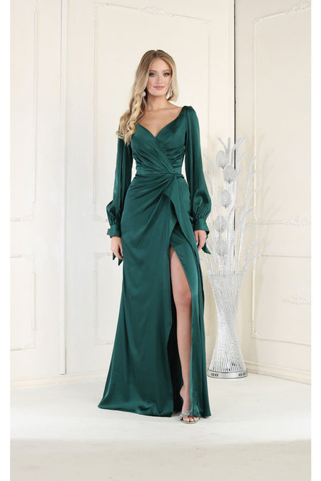 LA Merchandise LA1974 Simple Long Sleeve Satin Bridesmaids Gowns - HUNTER GREEN - LA Merchandise
