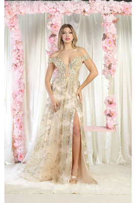 LA Merchandise LA1975 Glitter Corset Bone Formal A-line Gown - CHAMPAGNE - LA Merchandise