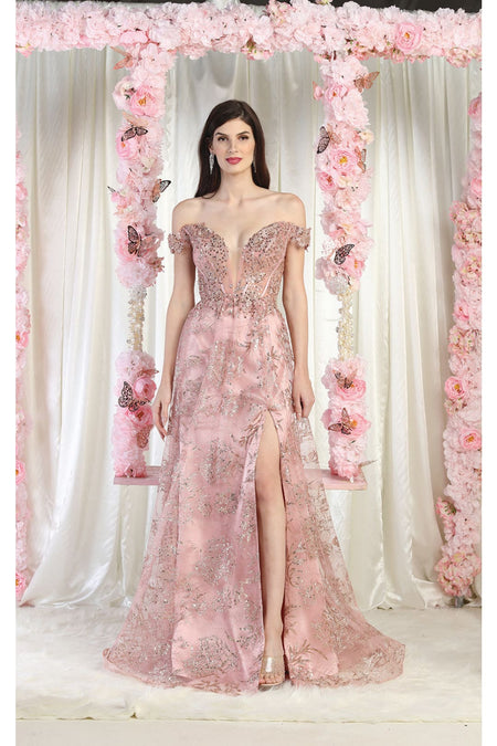 LA Merchandise LA1975 Glitter Corset Bone Formal A-line Gown - ROSE GOLD - LA Merchandise