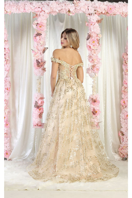LA Merchandise LA1975 Glitter Corset Bone Formal A-line Gown - - LA Merchandise