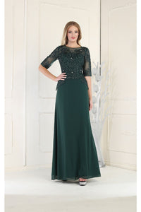 LA Merchandise LA1979 Rhinestones Chiffon Mother Of The Bride Gown - HUNTER GREEN - LA Merchandise