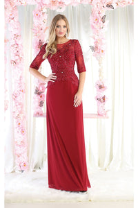 LA Merchandise LA1979 Rhinestones Chiffon Mother Of The Bride Gown - BURGUNDY - LA Merchandise