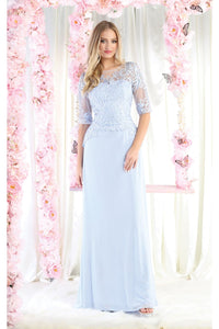 LA Merchandise LA1979 Rhinestones Chiffon Mother Of The Bride Gown - DUSTY BLUE - LA Merchandise