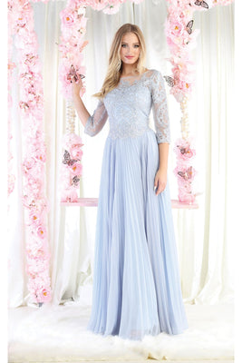LA Merchandise LA1980 3/4 Sleeves Embellishment Formal Gown - DUSTY BLUE - LA Merchandise