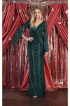 Load image into Gallery viewer, LA Merchandise LA1986 Sheath Sequined Evening Gown - HUNTER GREEN MULTI - Dress LA Merchandise