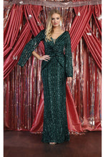 Load image into Gallery viewer, LA Merchandise LA1986 Sheath Sequined Evening Gown - HUNTER GREEN MULTI - Dress LA Merchandise
