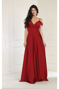 LA Merchandise LA1988 V-Neck Cold Shoulder Ruched A-Line Bridesmaid Gown - BURGUNDY - Dress LA Merchandise