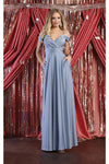 Load image into Gallery viewer, LA Merchandise LA1988 V-Neck Cold Shoulder Ruched A-Line Bridesmaid Gown - DUSTY BLUE - Dress LA Merchandise