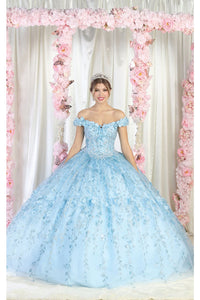 LA Merchandise LA198 Light Up Floral Applique Sweet 16 Ball Gown - BABY BLUE - LA Merchandise