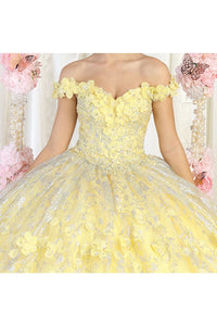 LA Merchandise LA198 Light Up Floral Applique Sweet 16 Ball Gown - - LA Merchandise