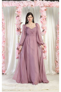 LA Merchandise LA1990 Long Sleeve Formal Evening Gown - MAUVE - LA Merchandise
