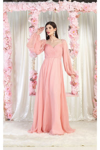 LA Merchandise LA1990 Long Sleeve Formal Evening Gown - DUSTY ROSE - LA Merchandise