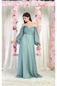 LA Merchandise LA1990 Long Sleeve Formal Evening Gown - SAGE - LA Merchandise