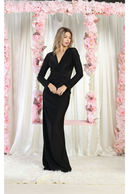 LA Merchandise LA1993 Long Sleeve Stretchy Jersey Dress - BLACK - LA Merchandise