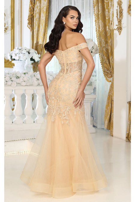 LA Merchandise LA1995 Off Shoulder Lace Applique Mermaid Prom Dress - - Dress LA Merchandise