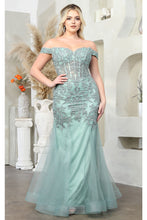 Load image into Gallery viewer, LA Merchandise LA1995 Off Shoulder Lace Applique Mermaid Prom Dress - SAGE - Dress LA Merchandise