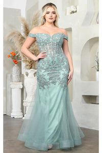 LA Merchandise LA1995 Off Shoulder Lace Applique Mermaid Prom Dress - SAGE - Dress LA Merchandise