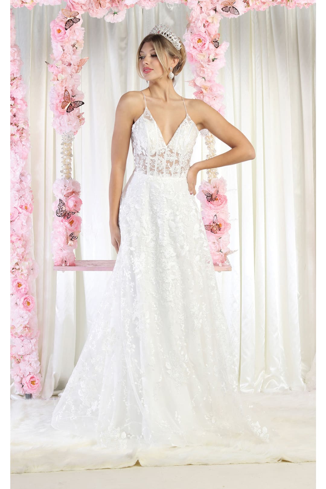 LA Merchandise LA1996B Embroidered Sleeveless Bridal Gown - IVORY - LA Merchandise
