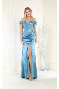 LA Merchandise LA1997 V-neck Bridesmaids Long Dress - DUSTY BLUE - Dress LA Merchandise