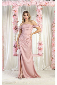 LA Merchandise LA1998 Off Shoulder Satin Bridesmaids Gown - DUSTYROSE - Dress LA Merchandise