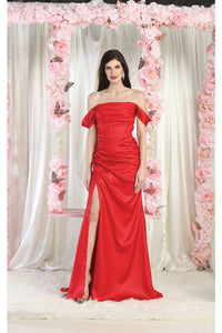 LA Merchandise LA1998 Off Shoulder Satin Bridesmaids Gown - RED - Dress LA Merchandise