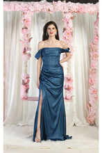 Load image into Gallery viewer, LA Merchandise LA1998 Off Shoulder Satin Bridesmaids Gown - TEAL BLUE - Dress LA Merchandise