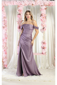 LA Merchandise LA1998 Off Shoulder Satin Bridesmaids Gown - VICTORIAN LILAC - Dress LA Merchandise
