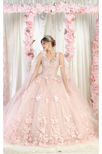 LA Merchandise LA199 Wholesale Sleeveless Floral Quinceanera Ball Gown - BLUSH - LA Merchandise