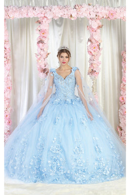 LA Merchandise LA199 Wholesale Sleeveless Floral Quinceanera Ball Gown - BABY BLUE - LA Merchandise