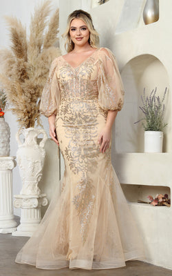 LA Merchandise LA2010 Glitter Plus Size Mermaid Prom Red Carpet Gown - GOLD - Dress LA Merchandise