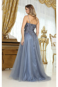 LA Merchandise LA2016 Sleeveless V-neck Glitter 3D Floral Prom Gown - - Dress LA Merchandise
