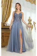 Load image into Gallery viewer, LA Merchandise LA2016 Sleeveless V-neck Glitter 3D Floral Prom Gown - DUSTY BLUE - Dress LA Merchandise