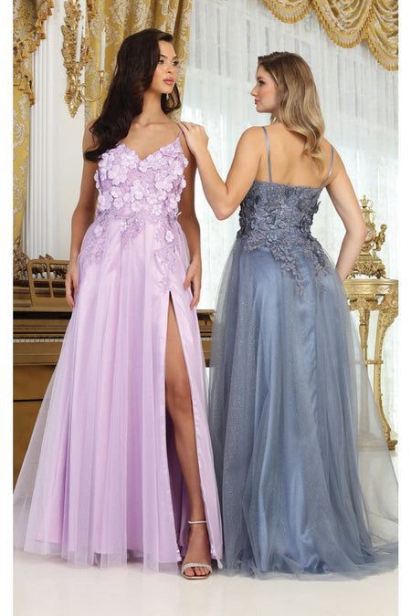 LA Merchandise LA2016 Sleeveless V-neck Glitter 3D Floral Prom Gown - - Dress LA Merchandise