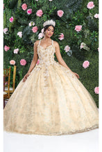 Load image into Gallery viewer, LA Merchandise LA201 Halter Floral Corset Back Ball Quinceanera Gown - CHAMPAGNE GOLD - Dress LA Merchandise
