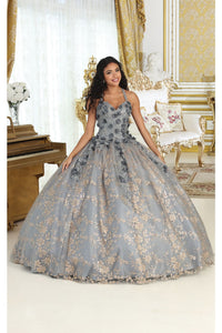 LA Merchandise LA201 Halter Floral Corset Back Ball Quinceanera Gown - CHARCOAL GOLD - Dress LA Merchandise