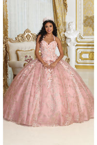 LA Merchandise LA201 Halter Floral Corset Back Ball Quinceanera Gown - ROSE GOLD - Dress LA Merchandise