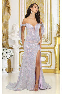 LA Merchandise LA2023 Off Shoulder Sequined Boned Bustier Formal Dress - LILAC - Dress LA Merchandise