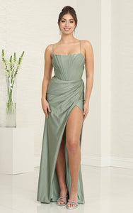 LA Merchandise LA2026 Sleeveless Corset Bone Evening Formal Gown - SAGE - Dress LA Merchandise