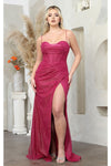 Load image into Gallery viewer, LA Merchandise LA2037 Corset Bone Glitter Slit Prom Plus Size Gown - MAGENTA - Dress LA Merchandise