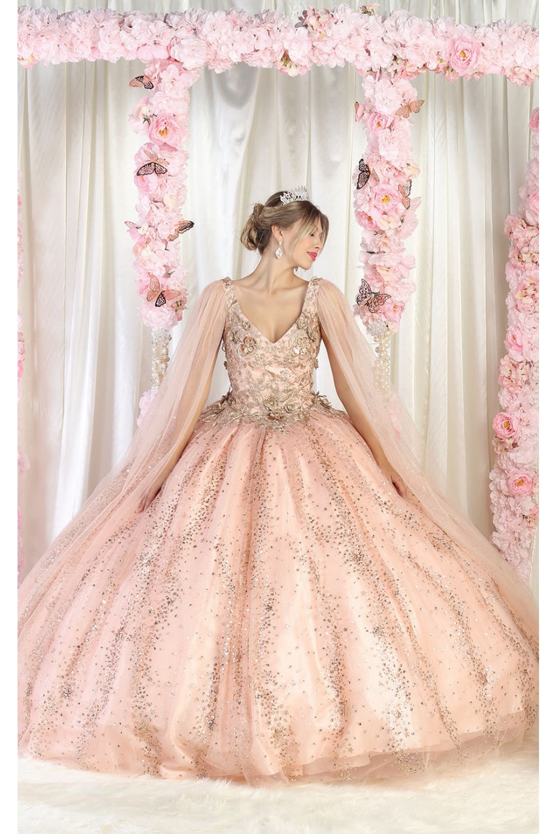 LA Merchandise LA205 3D Floral Applique Quinceanera Gown - ROSE GOLD - LA Merchandise