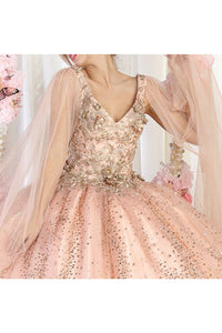 LA Merchandise LA205 3D Floral Applique Quinceanera Gown - - LA Merchandise