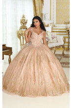 Load image into Gallery viewer, LA Merchandise LA207 3D Floral Applique Train Glitter Quince Gown - ROSE GOLD - Dress LA Merchandise