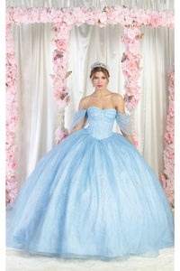 LA Merchandise LA209 Off Shoulder Quince Ball Gown - BABY BLUE - LA Merchandise